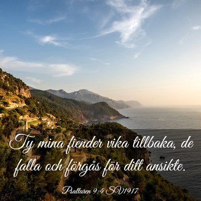 Picture 03 - Psaltaren 9:4 SV1917 - Ty mina fiender vika tillbaka, de falla och - Bible Verse Picture