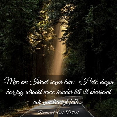 Picture 03 - Romarbrevet 10:21 SV1917 - Men om Israel säger han: »Hela dagen har jag - Bible Verse Picture