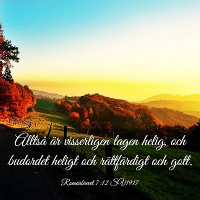 Picture 03 - Romarbrevet 7:12 SV1917 - Alltså är visserligen lagen helig, och budordet - Bible Verse Picture