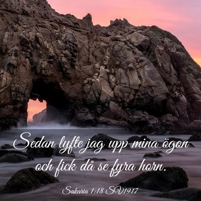 Picture 03 - Sakaria 1:18 SV1917 - Sedan lyfte jag upp mina ögon och fick då se - Bible Verse Picture