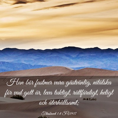 Picture 03 - Titusbrevet 1:8 SV1917 - Han bör fastmer vara gästvänlig, nitälska - Bible Verse Picture