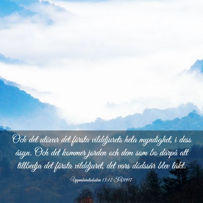 Picture 03 - Uppenbarelseboken 13:12 SV1917 - Och det utövar det första vilddjurets hela - Bible Verse Picture