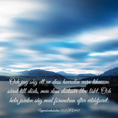 Picture 03 - Uppenbarelseboken 13:3 SV1917 - Och jag såg ett av dess huvuden vara likasom - Bible Verse Picture