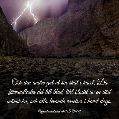 Picture 03 - Uppenbarelseboken 16:3 SV1917 - Och den andre göt ut sin skål i havet. Då - Bible Verse Picture