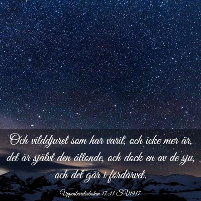 Picture 03 - Uppenbarelseboken 17:11 SV1917 - Och vilddjuret som har varit, och icke mer är, - Bible Verse Picture