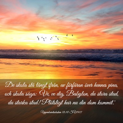 Picture 03 - Uppenbarelseboken 18:10 SV1917 - De skola stå långt ifrån, av förfäran över - Bible Verse Picture