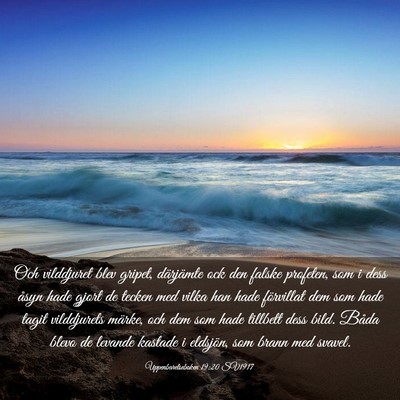 Picture 03 - Uppenbarelseboken 19:20 SV1917 - Och vilddjuret blev gripet, därjämte ock den - Bible Verse Picture
