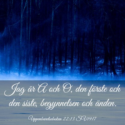 Picture 03 - Uppenbarelseboken 22:13 SV1917 - Jag är A och O, den förste och den siste, - Bible Verse Picture