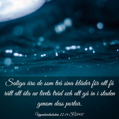 Picture 03 - Uppenbarelseboken 22:14 SV1917 - Saliga äro de som två sina kläder för att få - Bible Verse Picture