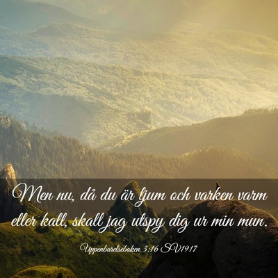 Picture 03 - Uppenbarelseboken 3:16 SV1917 - Men nu, då du är ljum och varken varm eller - Bible Verse Picture
