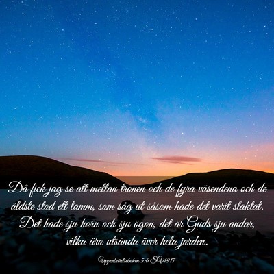 Picture 03 - Uppenbarelseboken 5:6 SV1917 - Då fick jag se att mellan tronen och de fyra - Bible Verse Picture