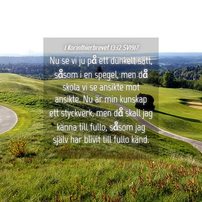 Picture 04 - 1 Korinthierbrevet 13:12 SV1917 - Nu se vi ju på ett dunkelt sätt, såsom i en - Bible Verse Picture