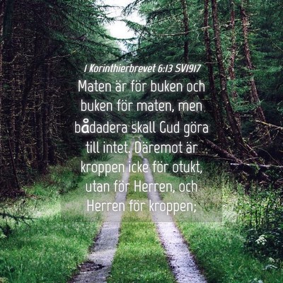 Picture 04 - 1 Korinthierbrevet 6:13 SV1917 - Maten är för buken och buken för maten, men - Bible Verse Picture