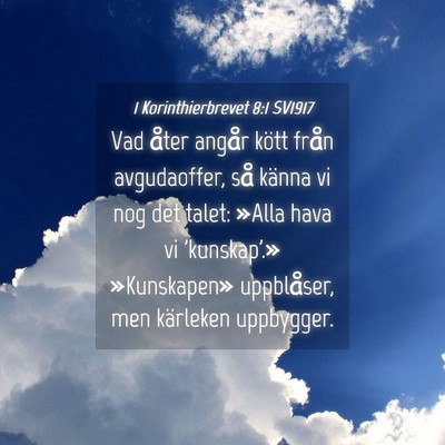 Picture 04 - 1 Korinthierbrevet 8:1 SV1917 - Vad åter angår kött från avgudaoffer, så - Bible Verse Picture
