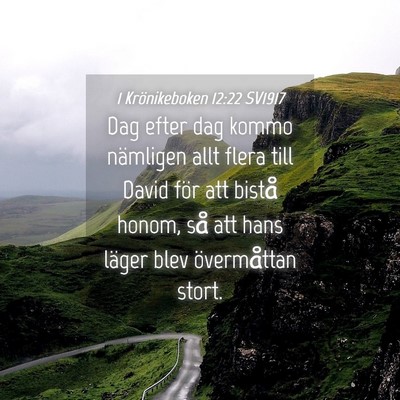 Picture 04 - 1 Krönikeboken 12:22 SV1917 - Dag efter dag kommo nämligen allt flera till - Bible Verse Picture
