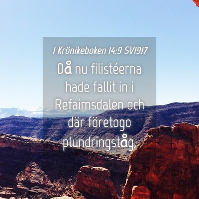Picture 04 - 1 Krönikeboken 14:9 SV1917 - Då nu filistéerna hade fallit in i Refaimsdalen - Bible Verse Picture