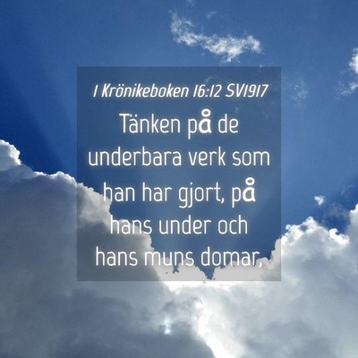Picture 04 - 1 Krönikeboken 16:12 SV1917 - Tänken på de underbara verk som han har gjort, - Bible Verse Picture