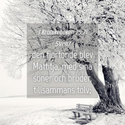 Picture 04 - 1 Krönikeboken 25:21 SV1917 - den fjortonde blev Mattitja, med sina söner och - Bible Verse Picture