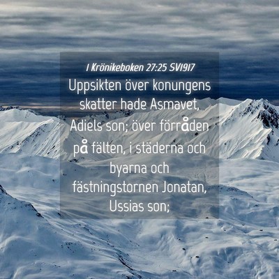 Picture 04 - 1 Krönikeboken 27:25 SV1917 - Uppsikten över konungens skatter hade Asmavet, - Bible Verse Picture