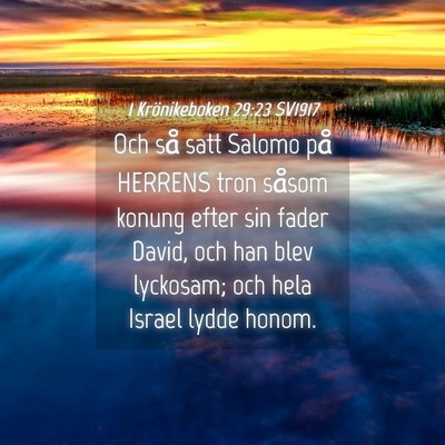 Picture 04 - 1 Krönikeboken 29:23 SV1917 - Och så satt Salomo på HERRENS tron såsom - Bible Verse Picture