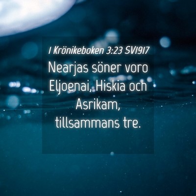 Picture 04 - 1 Krönikeboken 3:23 SV1917 - Nearjas söner voro Eljoenai, Hiskia och Asrikam, - Bible Verse Picture