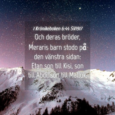 Picture 04 - 1 Krönikeboken 6:44 SV1917 - Och deras bröder, Meraris barn stodo på den - Bible Verse Picture