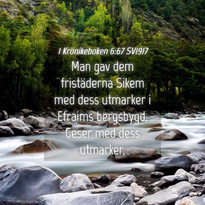 Picture 04 - 1 Krönikeboken 6:67 SV1917 - Man gav dem fristäderna Sikem med dess utmarker - Bible Verse Picture