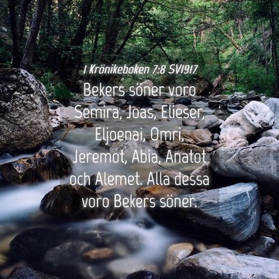 Picture 04 - 1 Krönikeboken 7:8 SV1917 - Bekers söner voro Semira, Joas, Elieser, - Bible Verse Picture