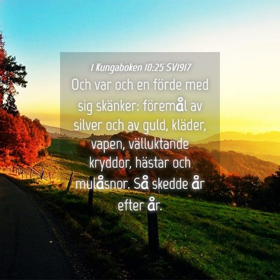 Picture 04 - 1 Kungaboken 10:25 SV1917 - Och var och en förde med sig skänker: föremål - Bible Verse Picture