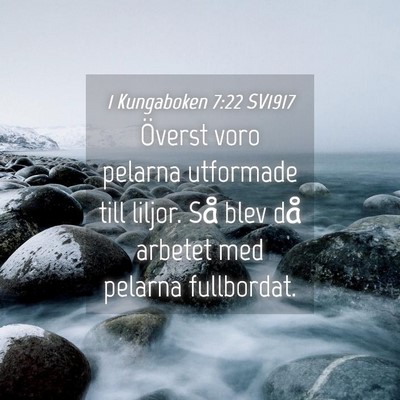 Picture 04 - 1 Kungaboken 7:22 SV1917 - Överst voro pelarna utformade till liljor. Så - Bible Verse Picture