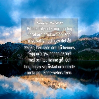 Picture 04 - 1 Mosebok 21:14 SV1917 - Bittida följande morgon tog Abraham bröd och en - Bible Verse Picture
