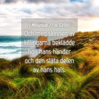 Picture 04 - 1 Mosebok 27:16 SV1917 - Och med skinnen av killingarna beklädde hon hans - Bible Verse Picture