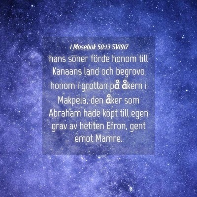 Picture 04 - 1 Mosebok 50:13 SV1917 - hans söner förde honom till Kanaans land och - Bible Verse Picture