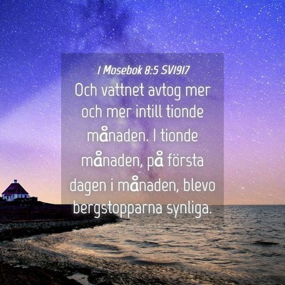Picture 04 - 1 Mosebok 8:5 SV1917 - Och vattnet avtog mer och mer intill tionde - Bible Verse Picture