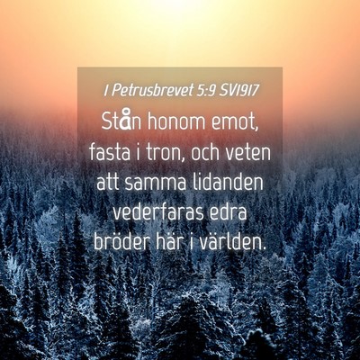 Picture 04 - 1 Petrusbrevet 5:9 SV1917 - Stån honom emot, fasta i tron, och veten att - Bible Verse Picture