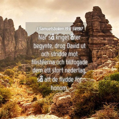 Picture 04 - 1 Samuelsboken 19:8 SV1917 - När så kriget åter begynte, drog David ut och - Bible Verse Picture