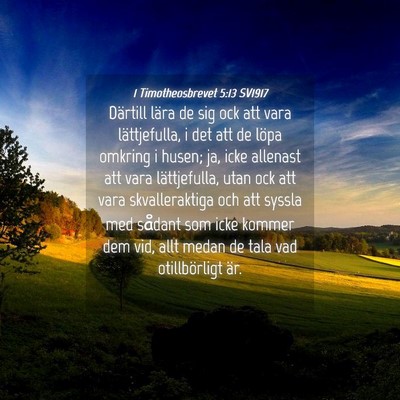Picture 04 - 1 Timotheosbrevet 5:13 SV1917 - Därtill lära de sig ock att vara lättjefulla, - Bible Verse Picture