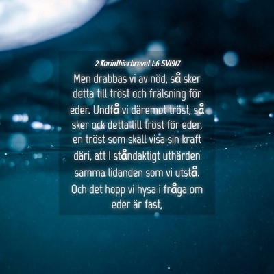 Picture 04 - 2 Korinthierbrevet 1:6 SV1917 - Men drabbas vi av nöd, så sker detta till - Bible Verse Picture