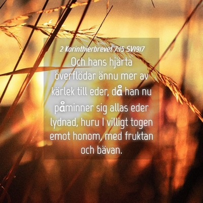 Picture 04 - 2 Korinthierbrevet 7:15 SV1917 - Och hans hjärta överflödar ännu mer av - Bible Verse Picture