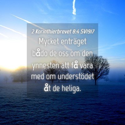 Picture 04 - 2 Korinthierbrevet 8:4 SV1917 - Mycket enträget bådo de oss om den ynnesten att - Bible Verse Picture