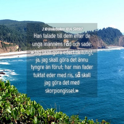 Picture 04 - 2 Krönikeboken 10:14 SV1917 - Han talade till dem efter de unga männens råd - Bible Verse Picture