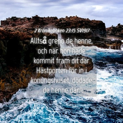 Picture 04 - 2 Krönikeboken 23:15 SV1917 - Alltså grepo de henne, och när hon hade kommit - Bible Verse Picture