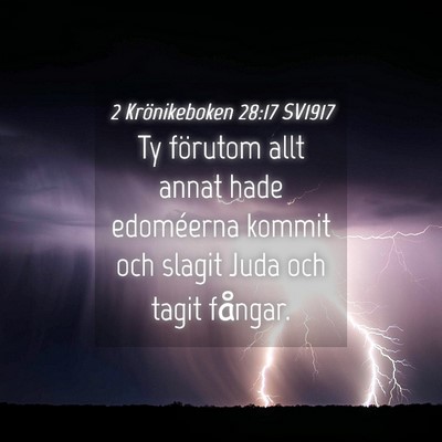 Picture 04 - 2 Krönikeboken 28:17 SV1917 - Ty förutom allt annat hade edoméerna kommit och - Bible Verse Picture