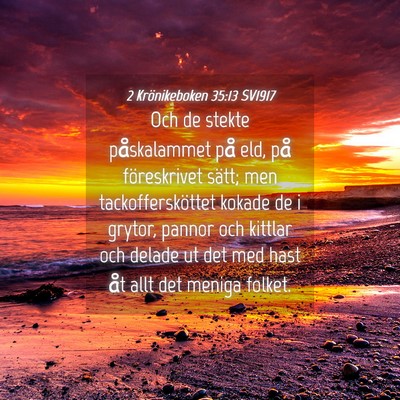 Picture 04 - 2 Krönikeboken 35:13 SV1917 - Och de stekte påskalammet på eld, på - Bible Verse Picture