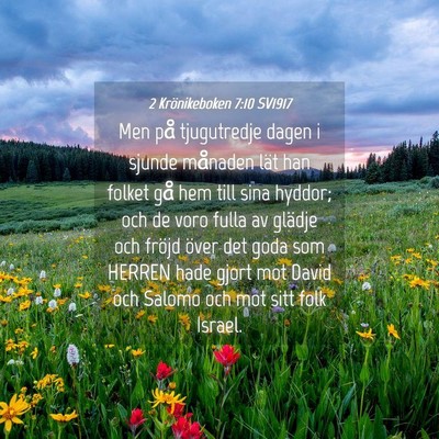 Picture 04 - 2 Krönikeboken 7:10 SV1917 - Men på tjugutredje dagen i sjunde månaden lät - Bible Verse Picture