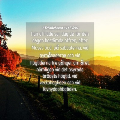 Picture 04 - 2 Krönikeboken 8:13 SV1917 - han offrade var dag de för den dagen bestämda - Bible Verse Picture