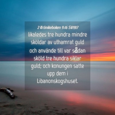 Picture 04 - 2 Krönikeboken 9:16 SV1917 - likaledes tre hundra mindre sköldar av uthamrat - Bible Verse Picture