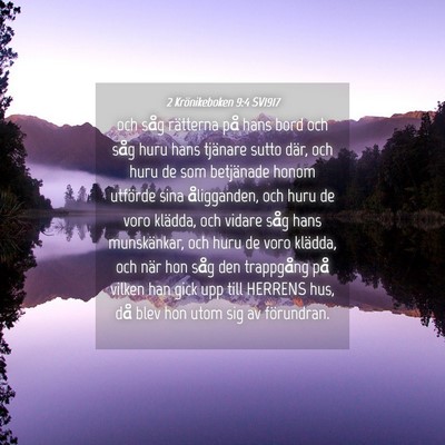 Picture 04 - 2 Krönikeboken 9:4 SV1917 - och såg rätterna på hans bord och såg huru - Bible Verse Picture