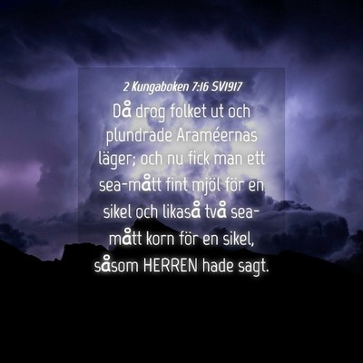 Picture 04 - 2 Kungaboken 7:16 SV1917 - Då drog folket ut och plundrade Araméernas - Bible Verse Picture