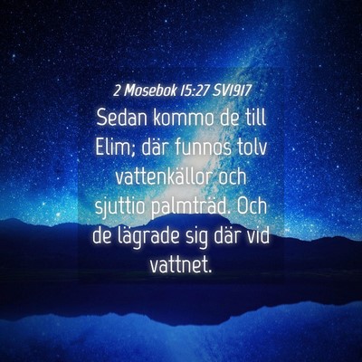 Picture 04 - 2 Mosebok 15:27 SV1917 - Sedan kommo de till Elim; där funnos tolv - Bible Verse Picture